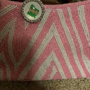 Salmon pink vintage beaded bag w optional charm